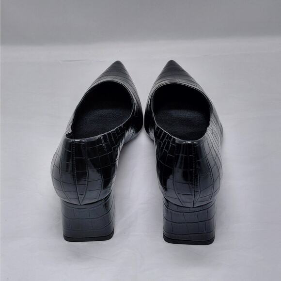ASOS Design Croc Embossed Block Heel Pumps Women's 10 Black Pointed Toe Chic - Picture 7 of 11